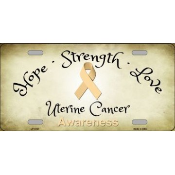 Uterine Cancer Ribbon Metal License Plate